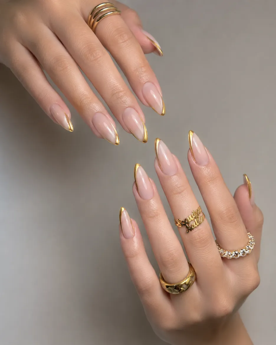 Side French tip design on almond nails