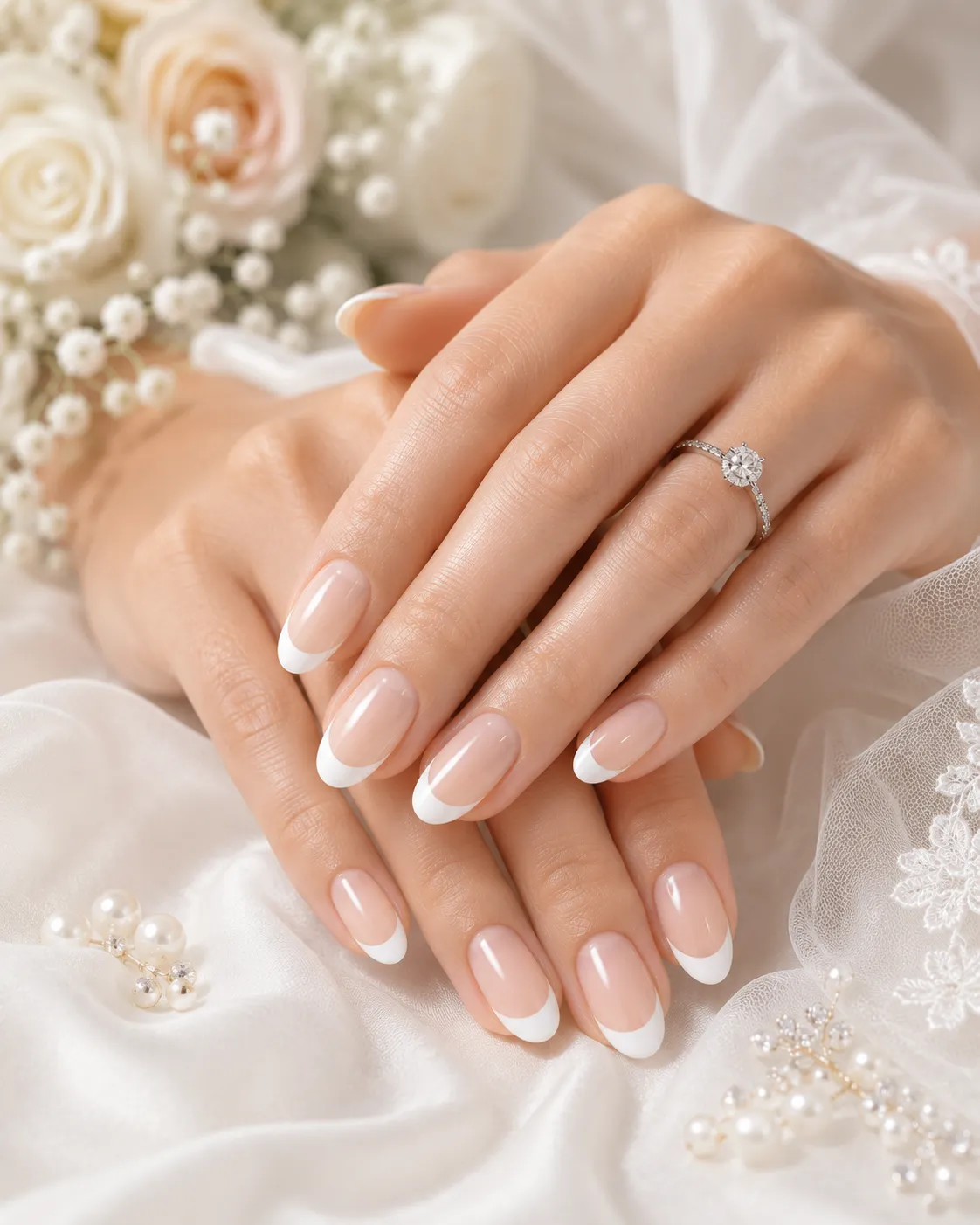 Bridal classic French manicure with refined white tips