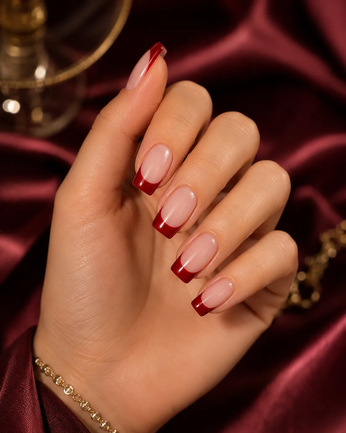 Classic red French tips on short squoval nails