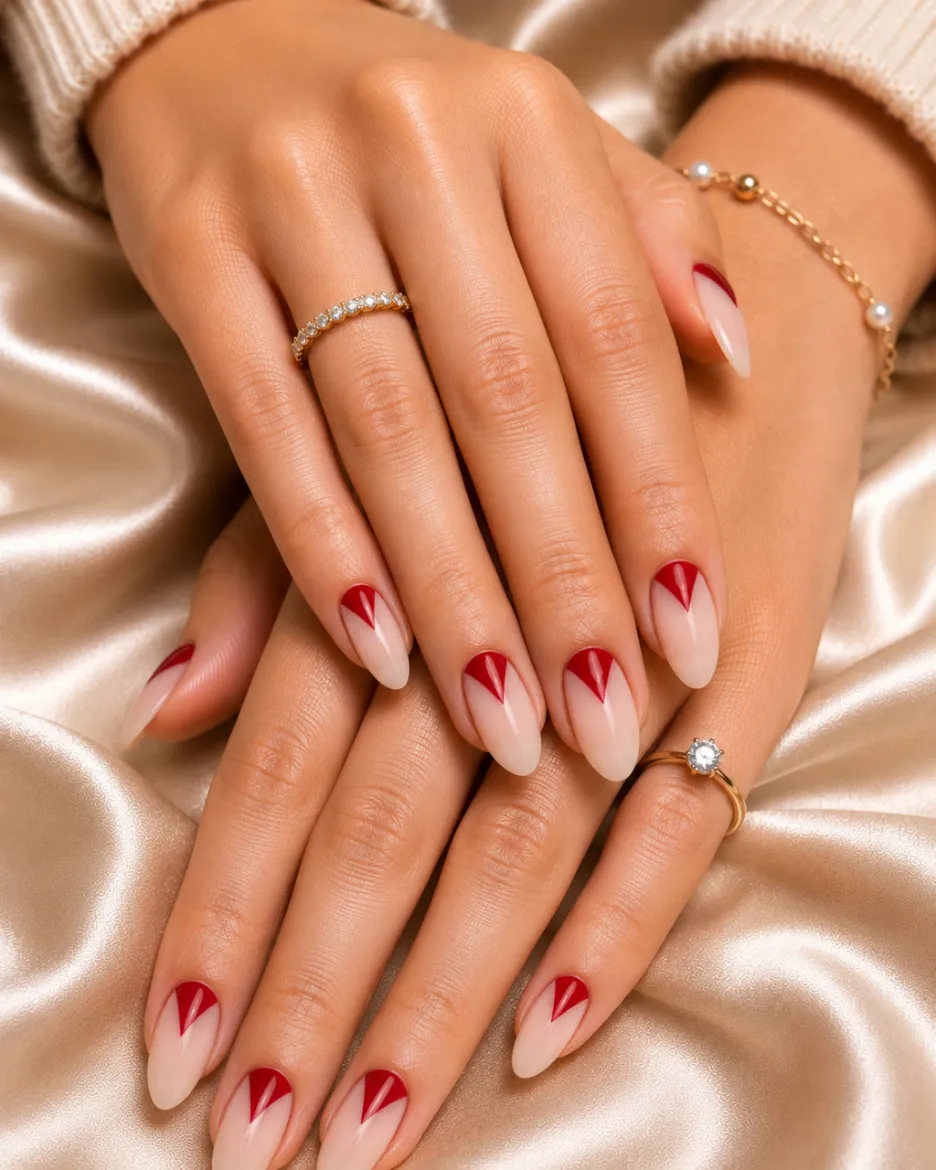 V-cut and reverse French tip nail designs showing geometric placement