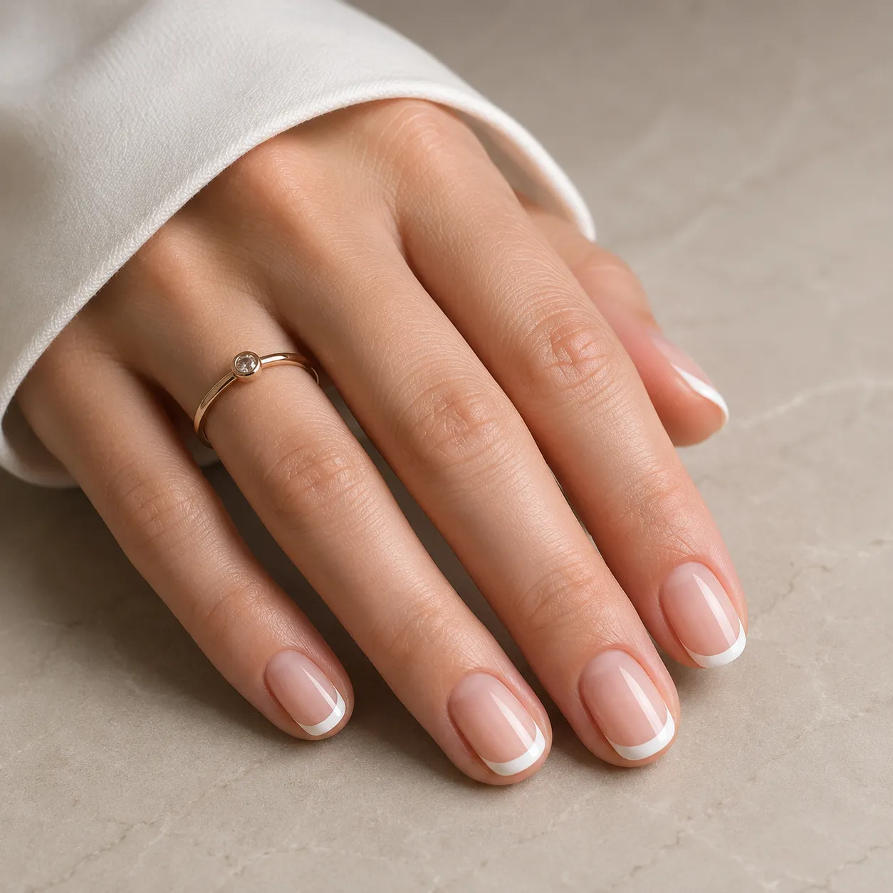 Classic French manicure on short natural nails