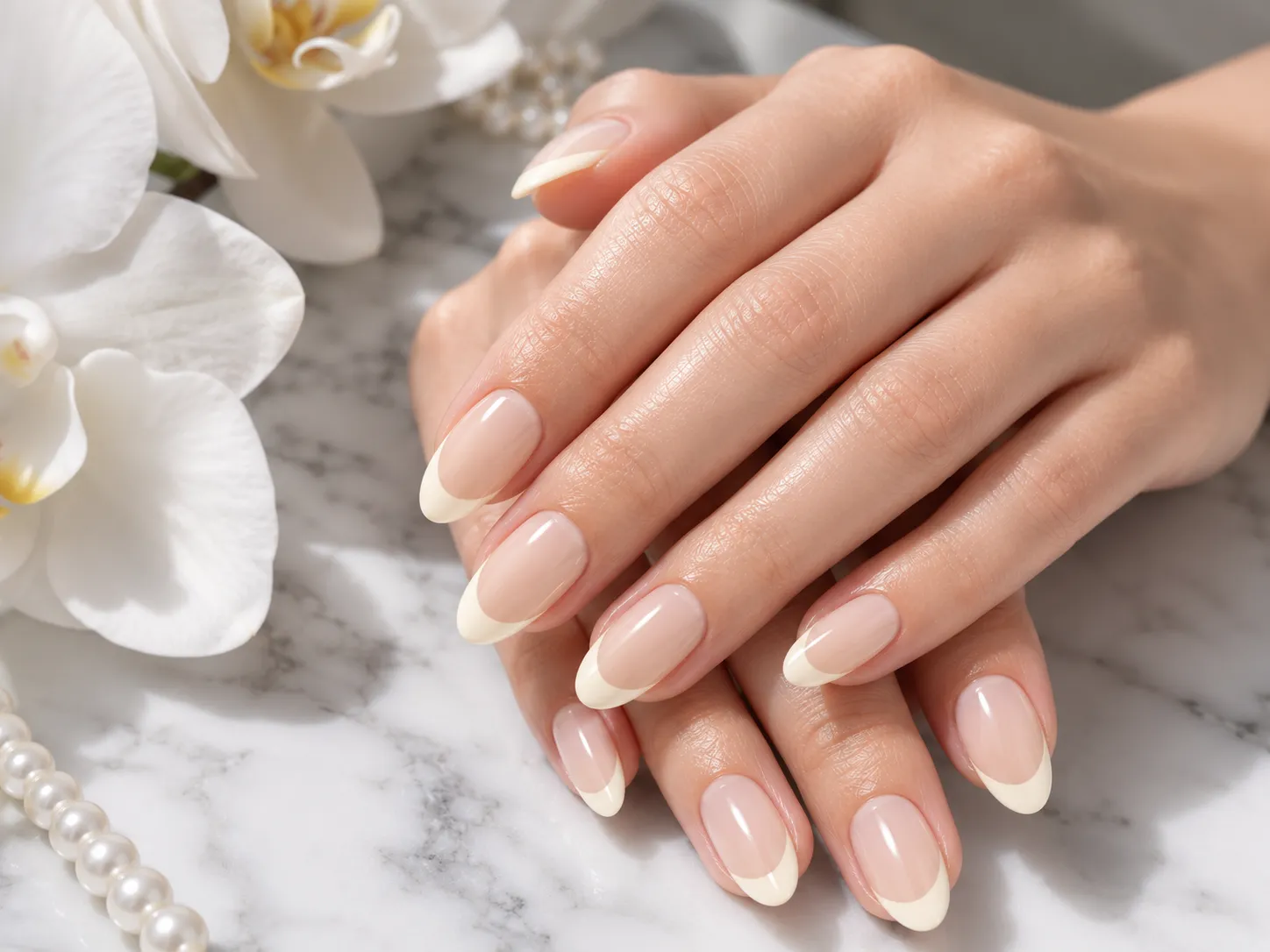 Soft ivory French manicure with lower contrast tips