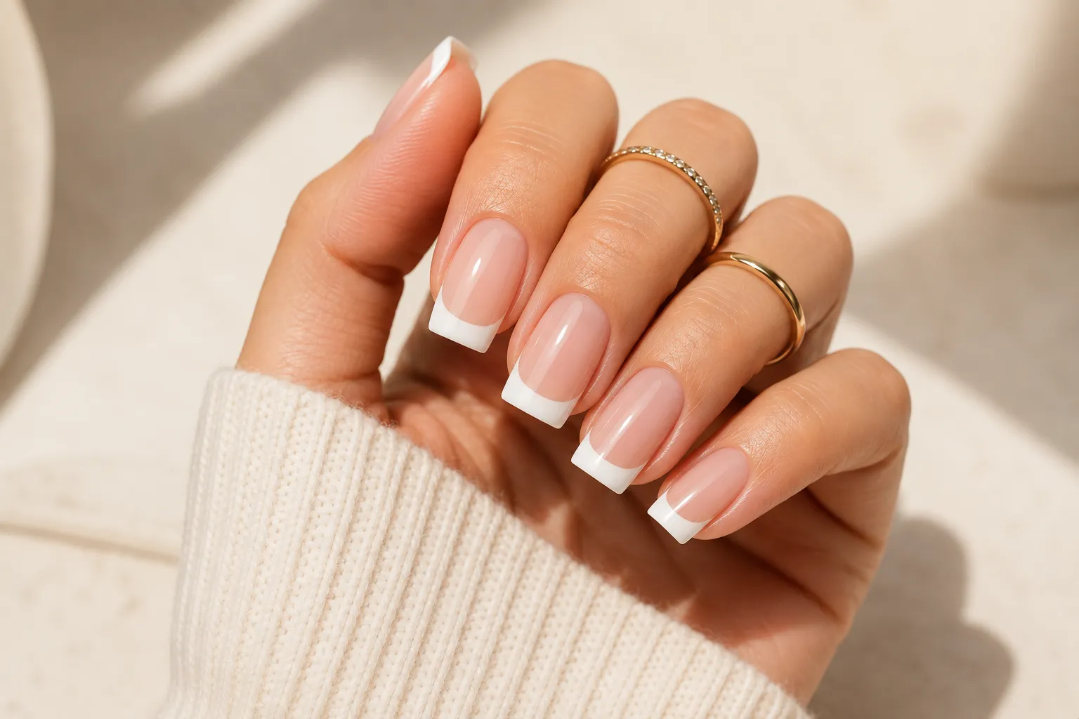 Square French manicure.