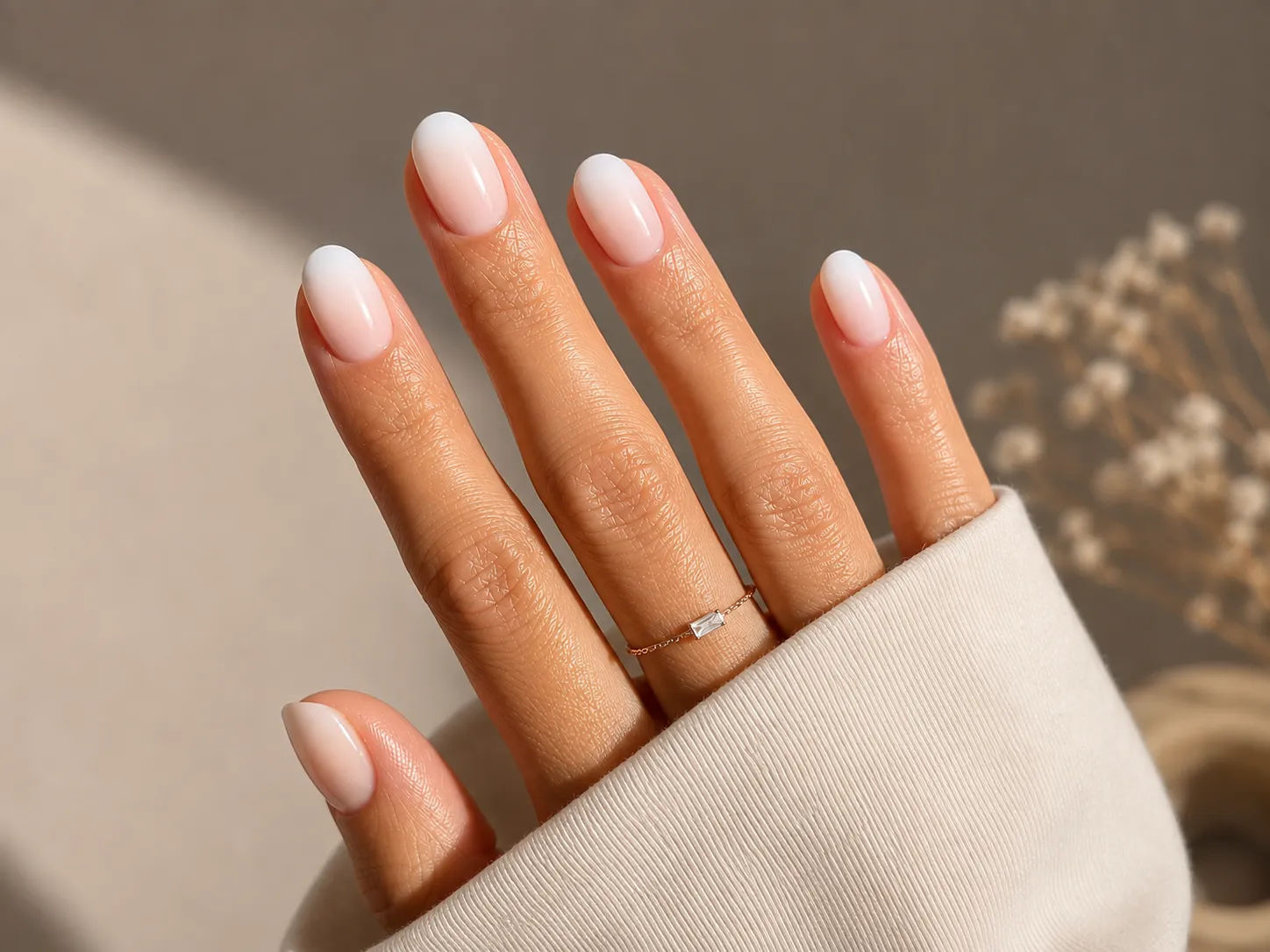Airbrushed Baby Boomer nail showing an extremely smooth white mist