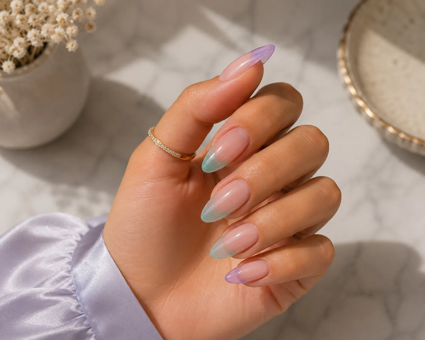 Transparent jelly French manicure.