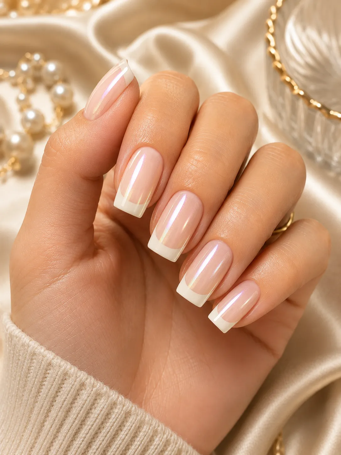 Glazed donut French tips on true square nails