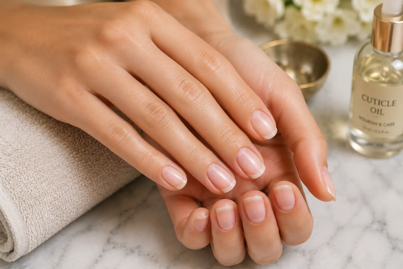 Clean healthy-looking natural nails after careful professional-style soak-off manicure removal