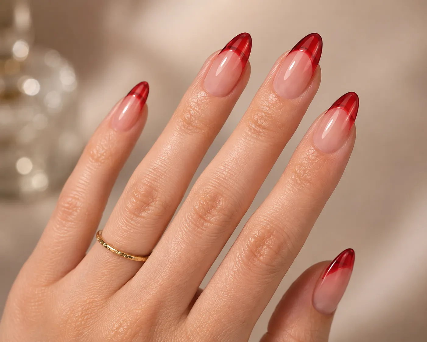 Translucent jelly red French tip nails