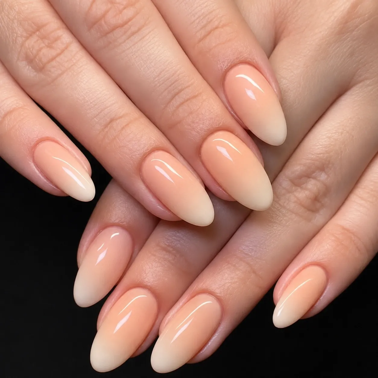 Peach to ivory Baby Boomer nails for a warm summer bridal palette