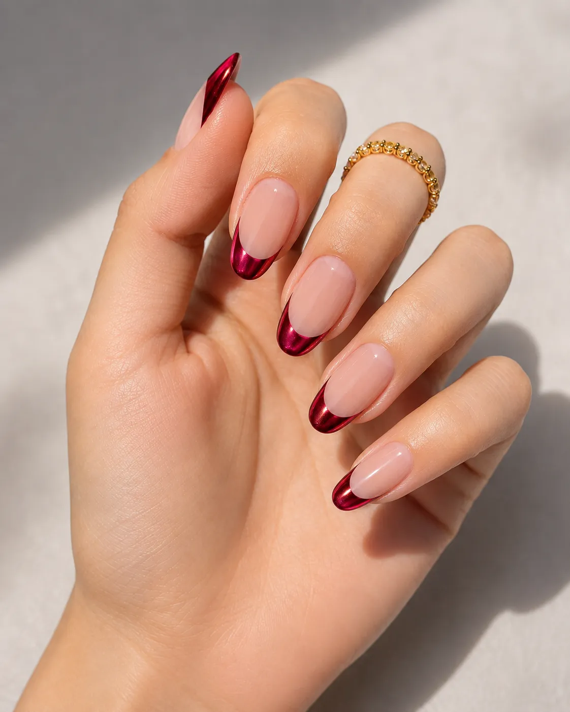 Rich ruby red French tip nails