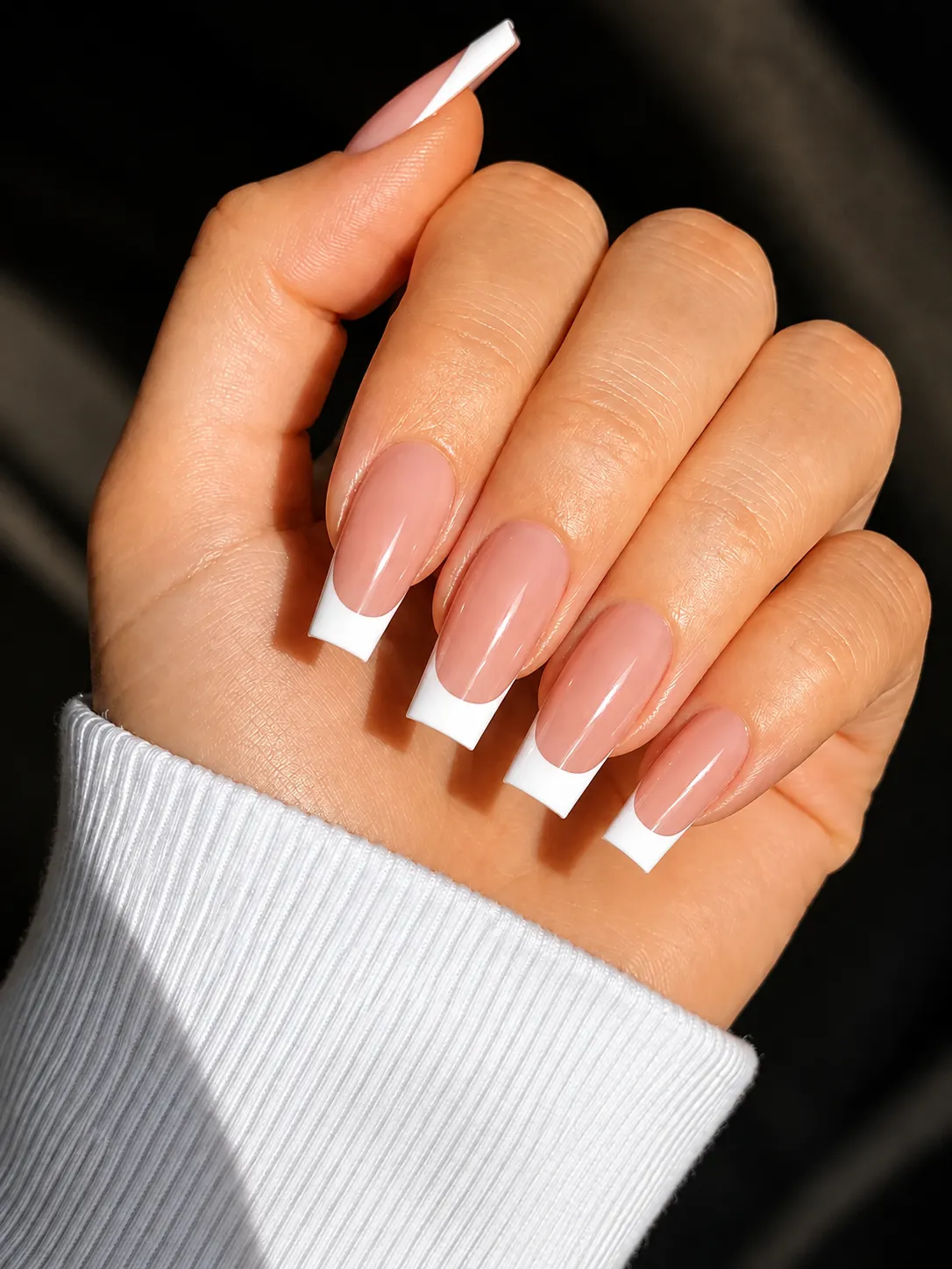 High contrast classic white French tips on true square nails