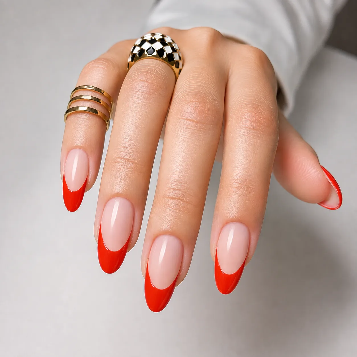 Warm tomato red French tip nails