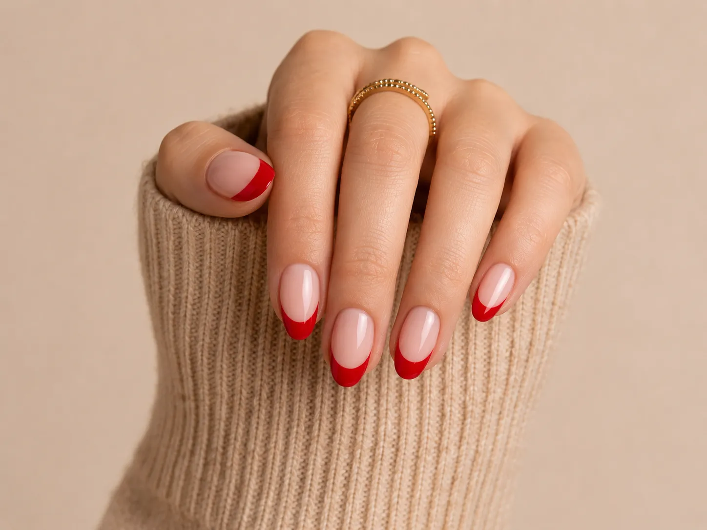 True neutral red French tip nails