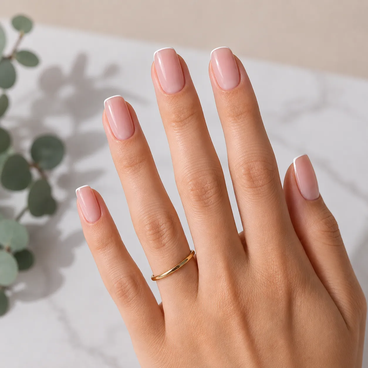 Ultra thin white micro French tips on very short natural nails